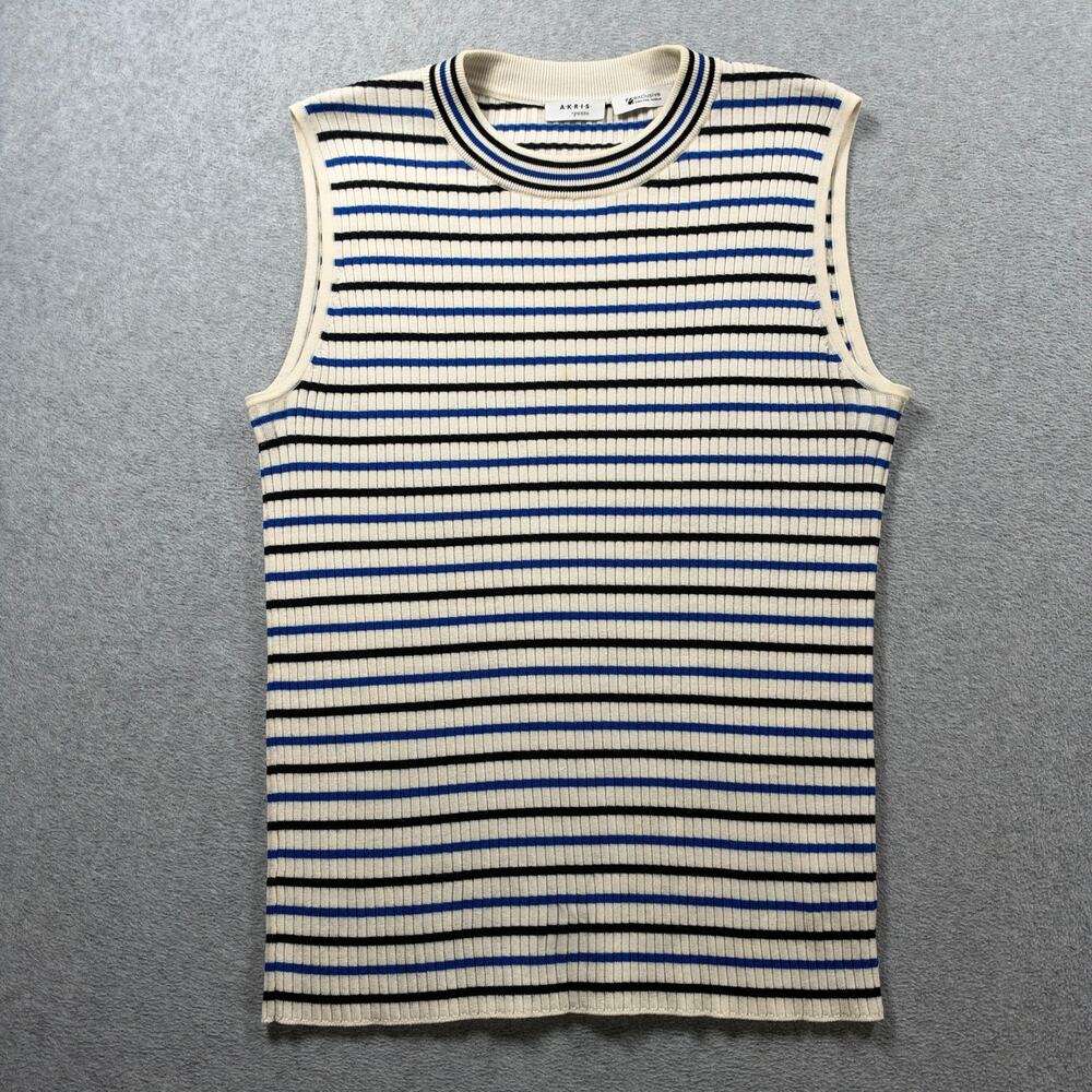 Akris Punto Striped Ribbed Knit Tank Top Women's Size 12 Multicolor Round Neck